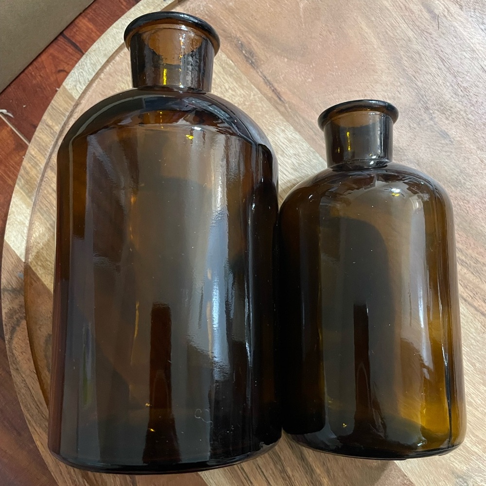 NEW Amber Vintage Stye Pharmacy Bottle Vase Decor